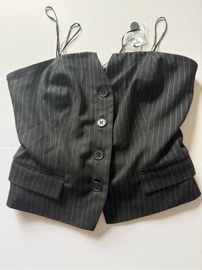 Sincerely Jules Black Smocked Top with Subtle Pinstripe